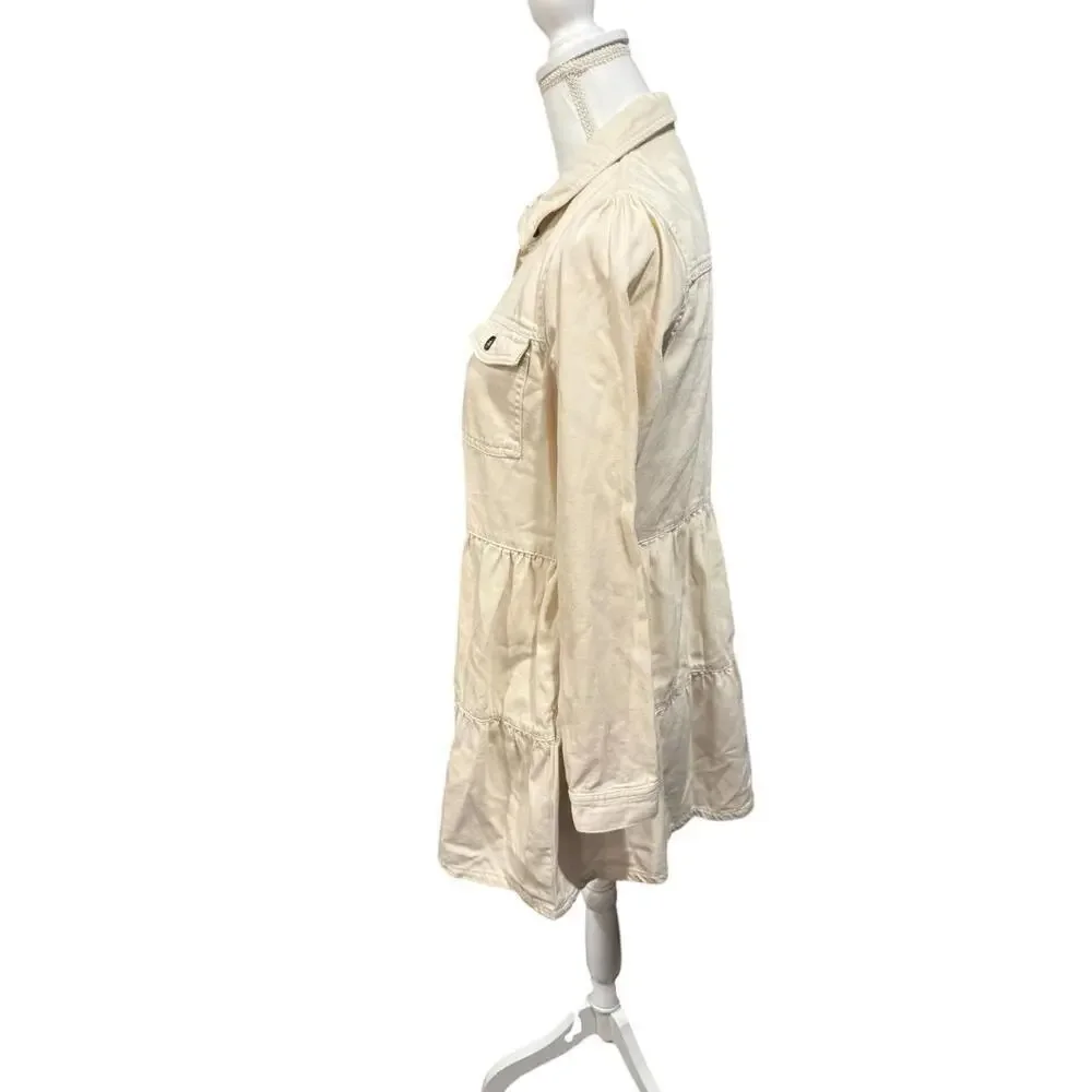 Free People We the Free Tiered Utility Shirt Dress – Size Small (Ivory)